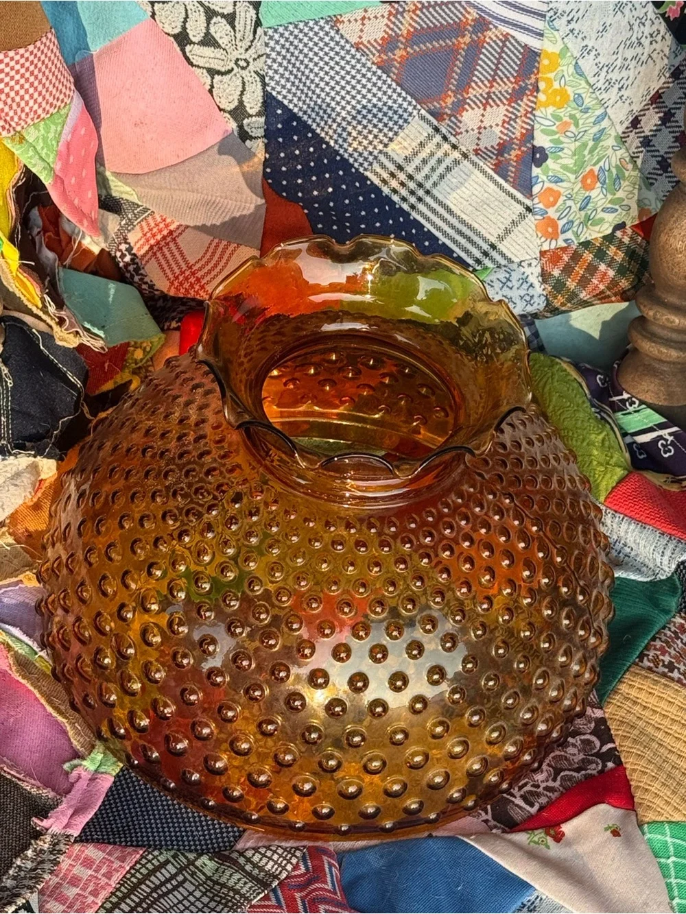 Fenton Amber Hobnail Glass Lantern Shade